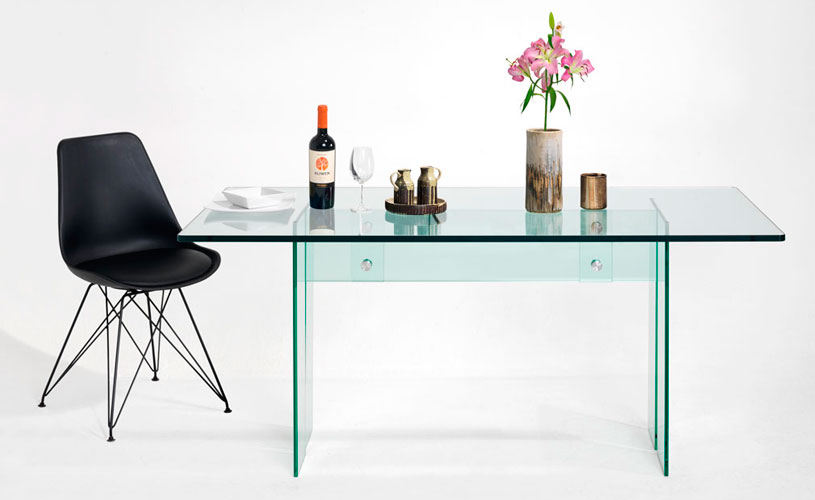 Mesas de comedor de cristal combinan con todo, mesa de cristal templado elegante con cubierta de 19 mm y base también con vidrio Templado de 17 mm 